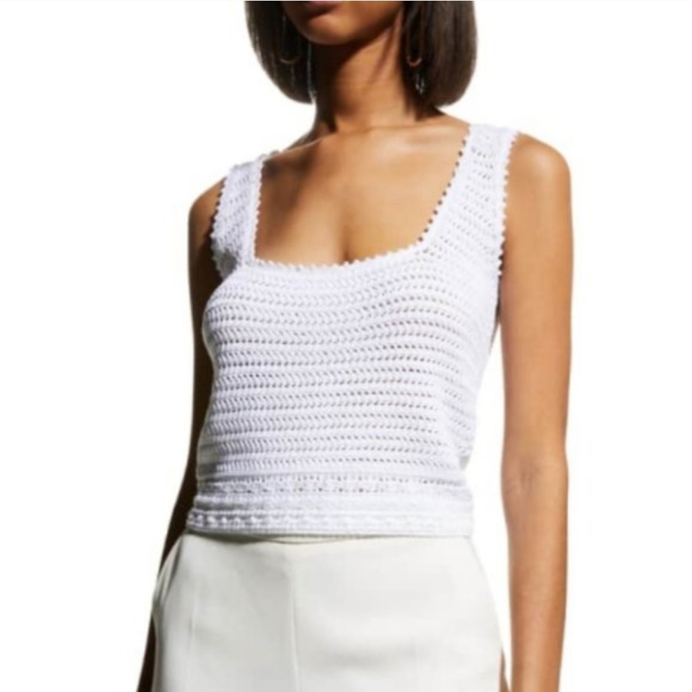 Vince White Crochet Knit Crop Tank Large NWT $295